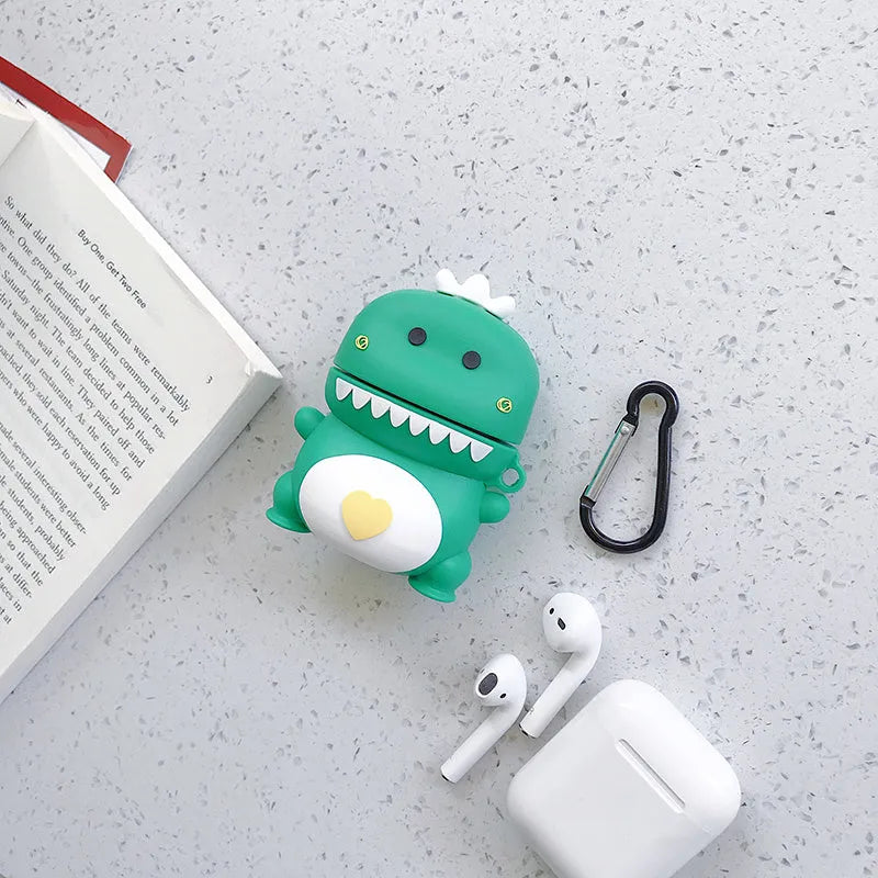 Silicone AirPods case with cartoon animal design in multiple colours