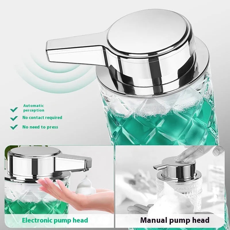 Silver automatic soap dispenser with USB Type-C charging port