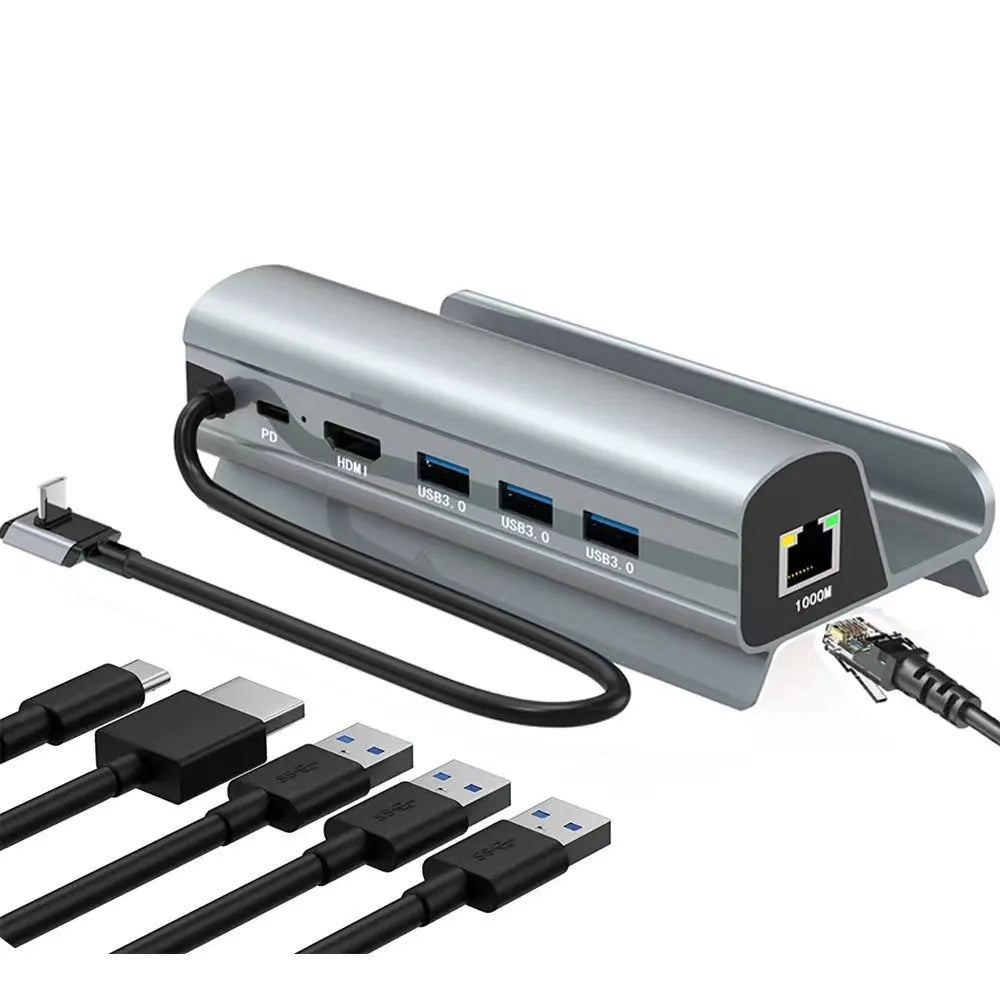 Black aluminium alloy 6-in-1 multifunctional docking station for Steam Deck with Type-C port