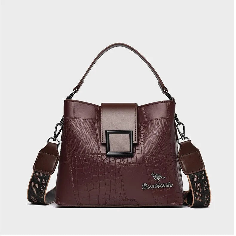 Personalised PU handbag with outer sandwich pocket and sewn-line detail, available in multiple colours, standard 23x12x20cm