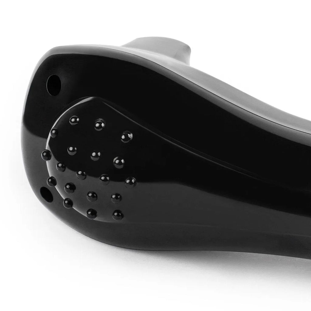 Black foldable electric body shaver showing compact storage design