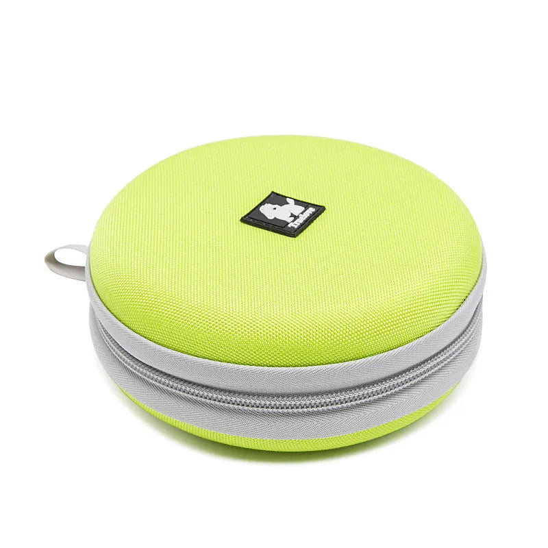 Pet Out Kettle folding dog bowl set in green, showing two separate bowls open for water and food with a 15cm diameter