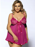 Women's plus size mesh lace sleepdress in black colour with seamless construction and lace detailing