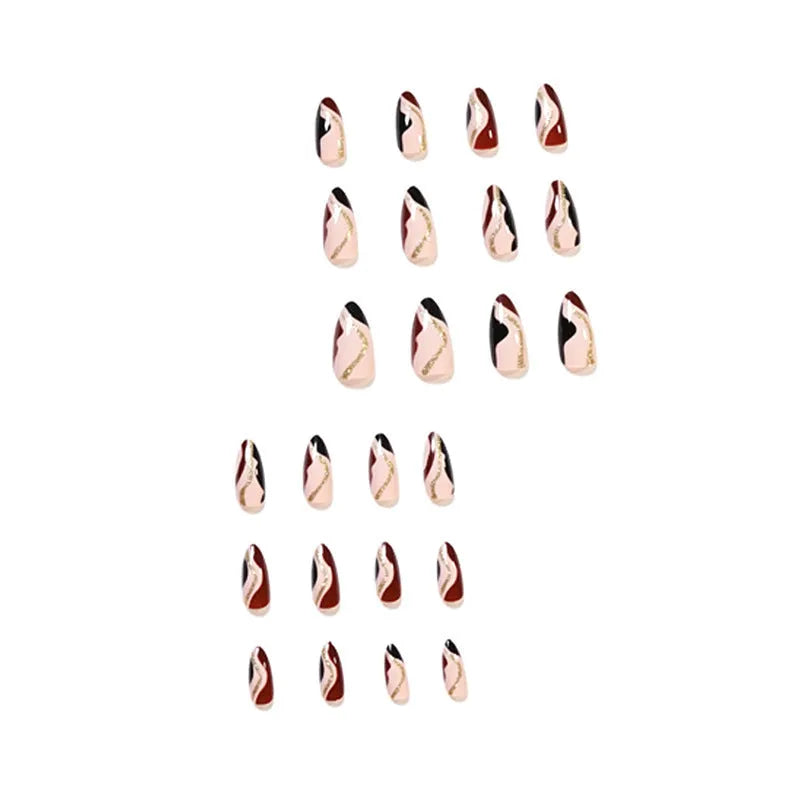 Fake nails French colour matching enamel wind set 24 pieces JP1418 with glue on white background