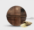 Traditional black iron wok with wooden handle, 32cm diameter, no chemical coating
