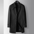 Mid-length lapel single breasted trench coat for men in khaki, chemical fibre blend, regular fit