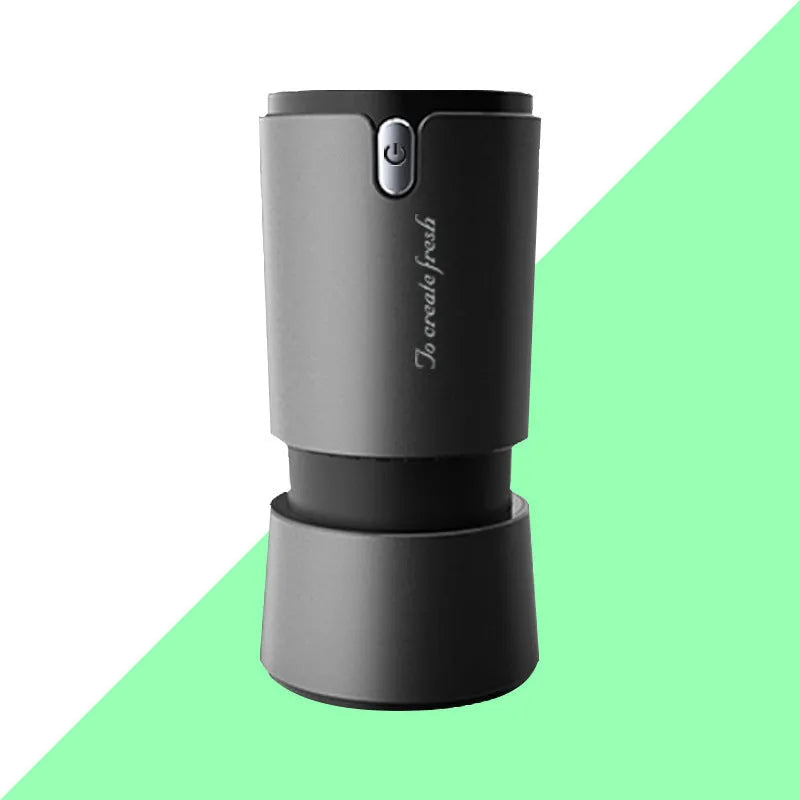 Portable mini car air purifier with True HEPA filter, cup-shaped, 72x72x145mm, USB powered, black gold white