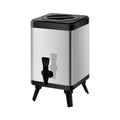 Silver stainless steel milk tea bucket with square lock and handle, 8 litre capacity