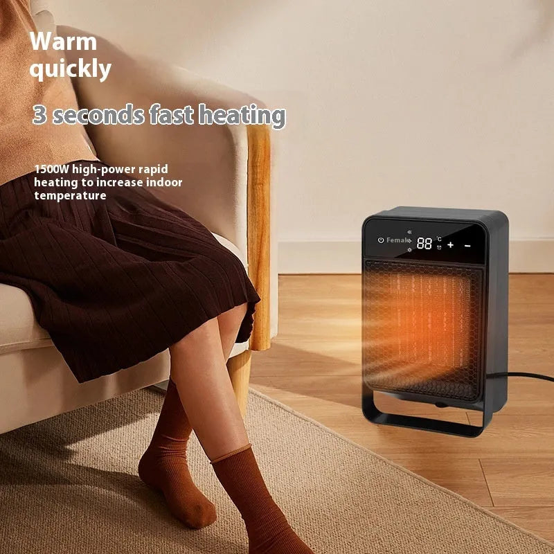 Desktop electric heater with touch screen digital display and remote control in black or white colours