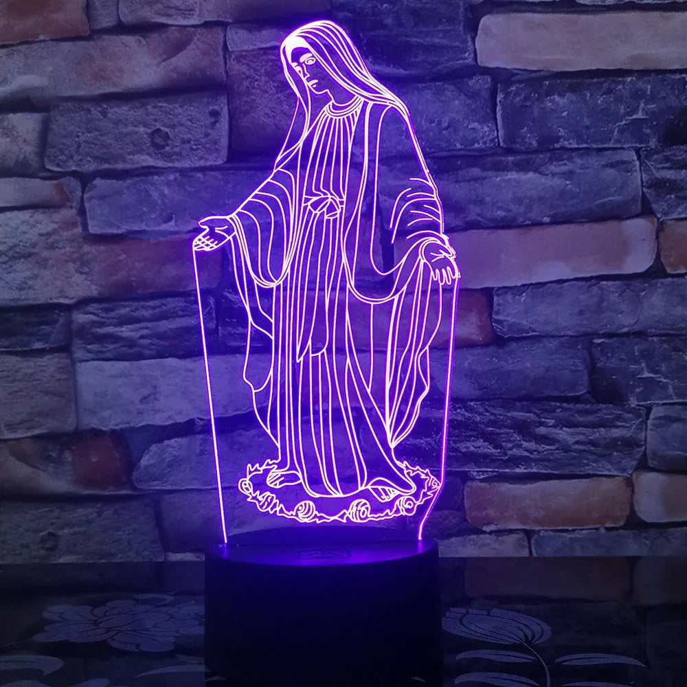 3D LED night light with laser-engraved acrylic panel showing dual ring pattern, ABS base with touch controls