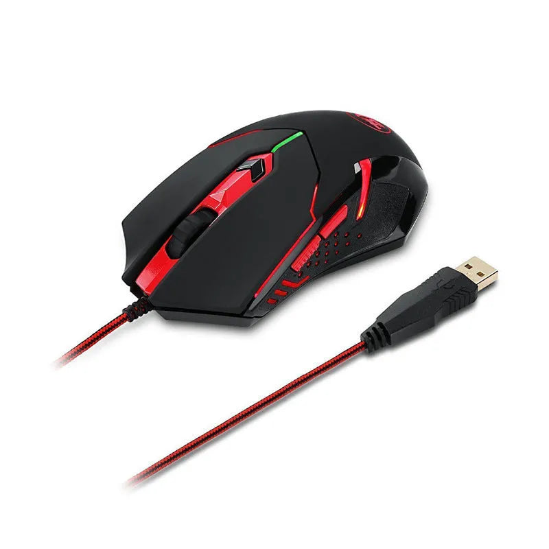 Black and red USB wired optical gaming mouse with ergonomic design and 6 programmable keys