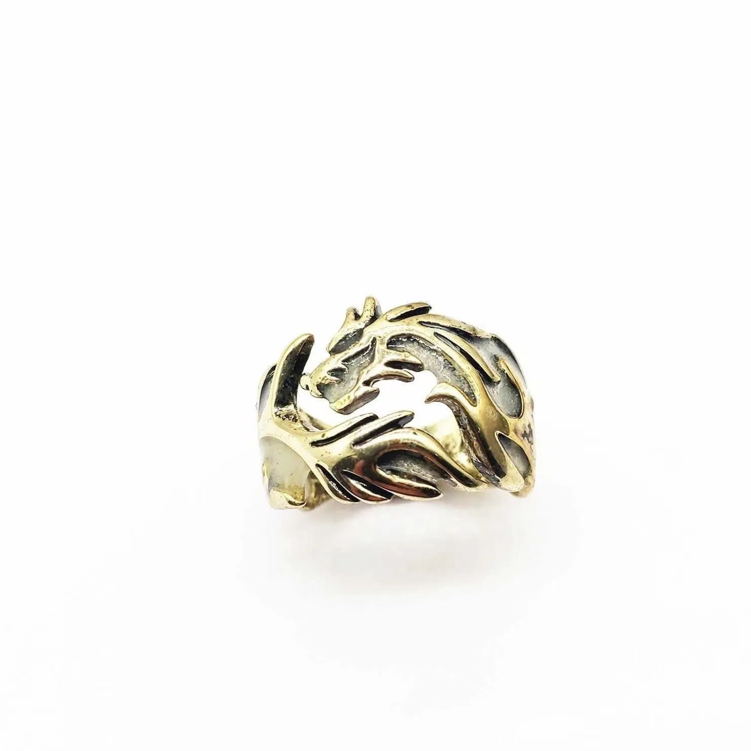 Adjustable Chinese dragon pattern ring in antique silver blue and green with luminous design