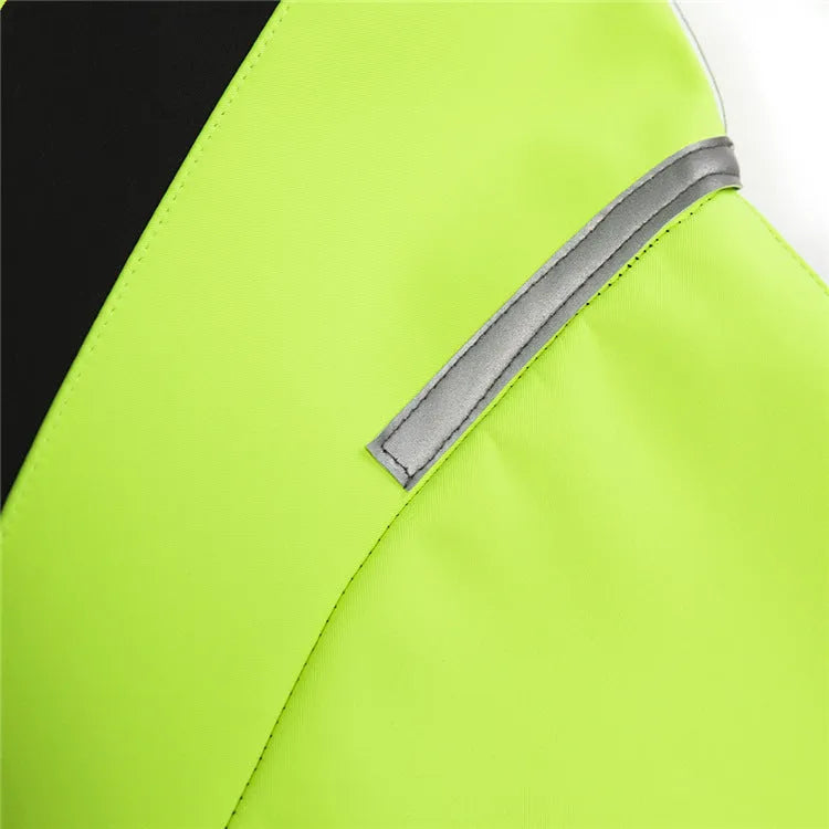 Unisex soft shell thermal fleece cycling jacket in black with green, side view