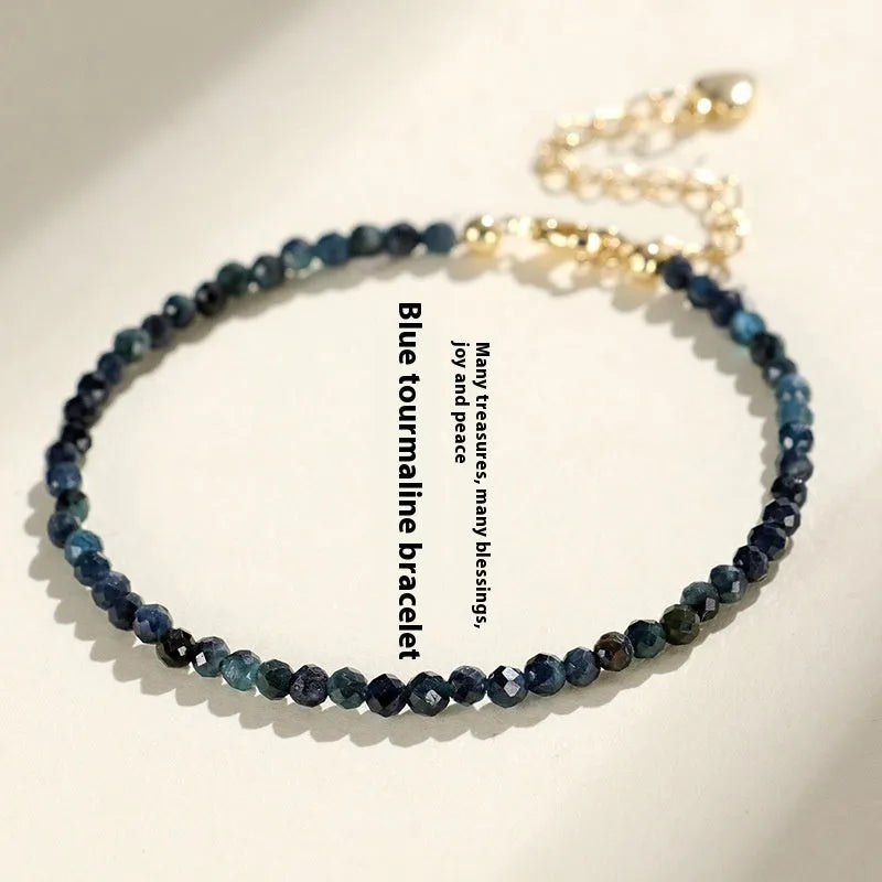 Blue tourmaline beaded bracelet with 3mm gemstone beads and spacer detailing