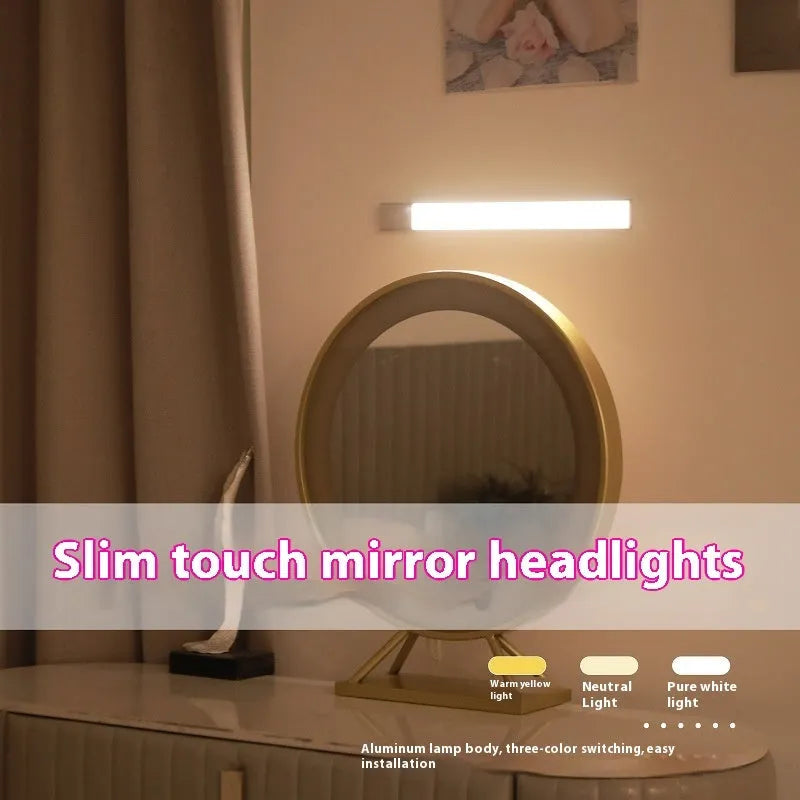 Ultra-thin LED mirror headlight 300x40x10mm with USB charging cable and three colour temperature settings