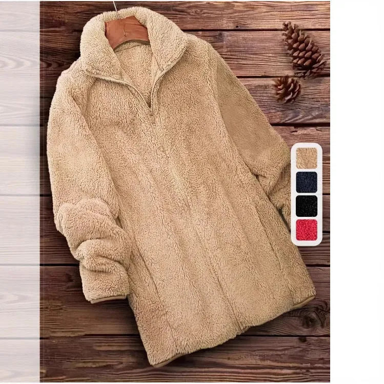Double-sided velvet fleece coat in black, navy blue, or khaki with Asian sizing options