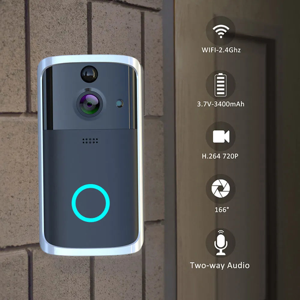 WiFi video doorbell camera with 32GB TF card, PCB body, 7.5cm x 3.3cm x 14.4cm, black or silver