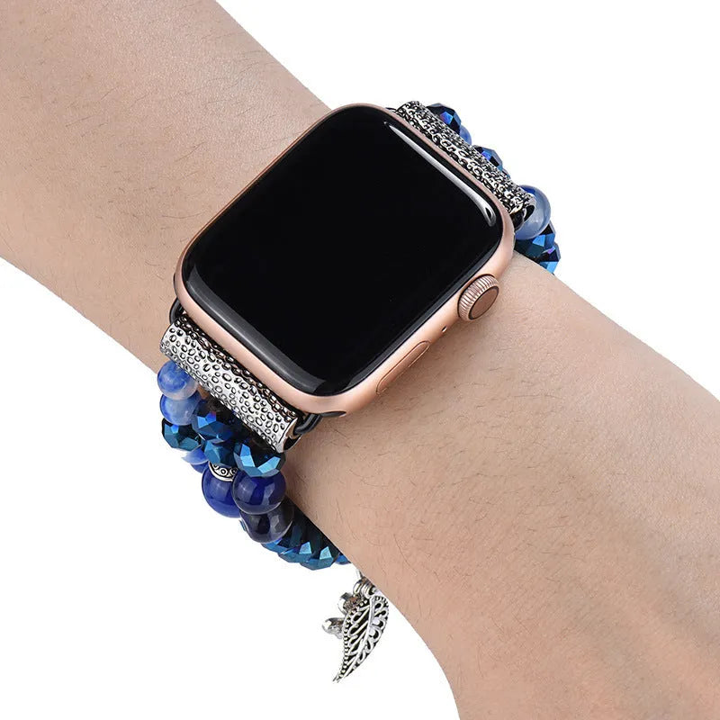 Sapphire crystal watch strap bracelet with blue crystal accents for Apple watch sizes 38/40/41mm and 42/44/45mm