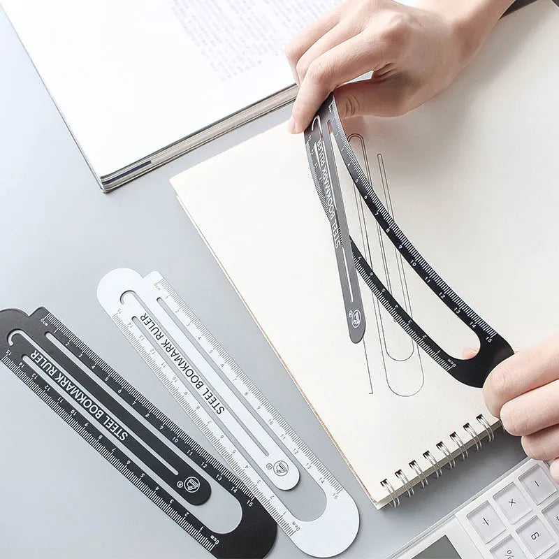 Black and white two-sided steel ruler 12cm with clear graduation markings on both sides