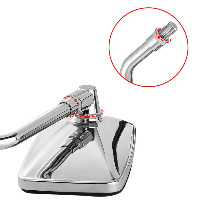 Silver all-metal convex motorcycle rearview mirror for universal fit on motorcycles and scooters