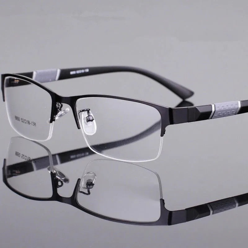 Men's myopia glasses with metal half-frame in black colour, simple design