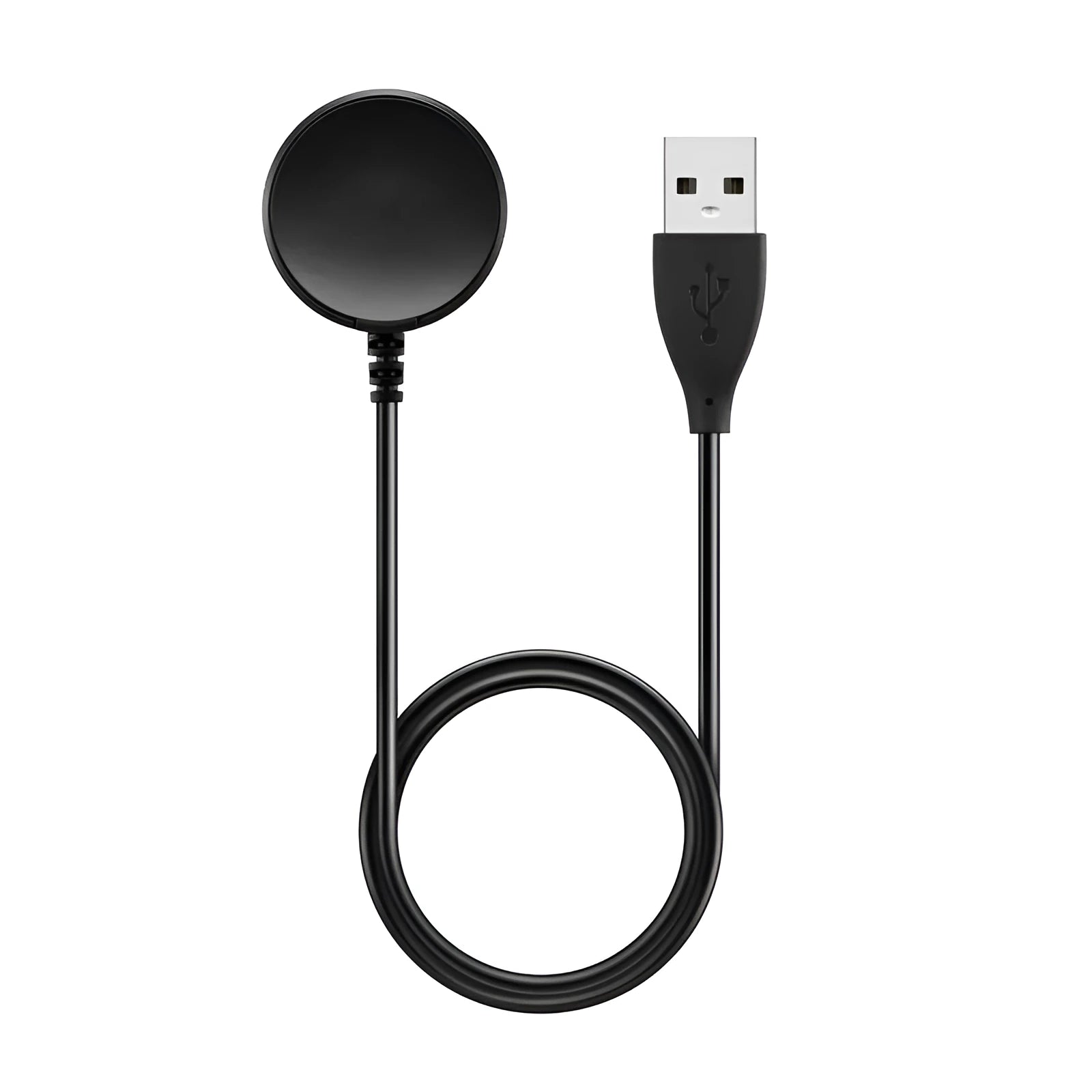 Black USB watch charger with magnetic charging cable for smartwatches measuring 34mm