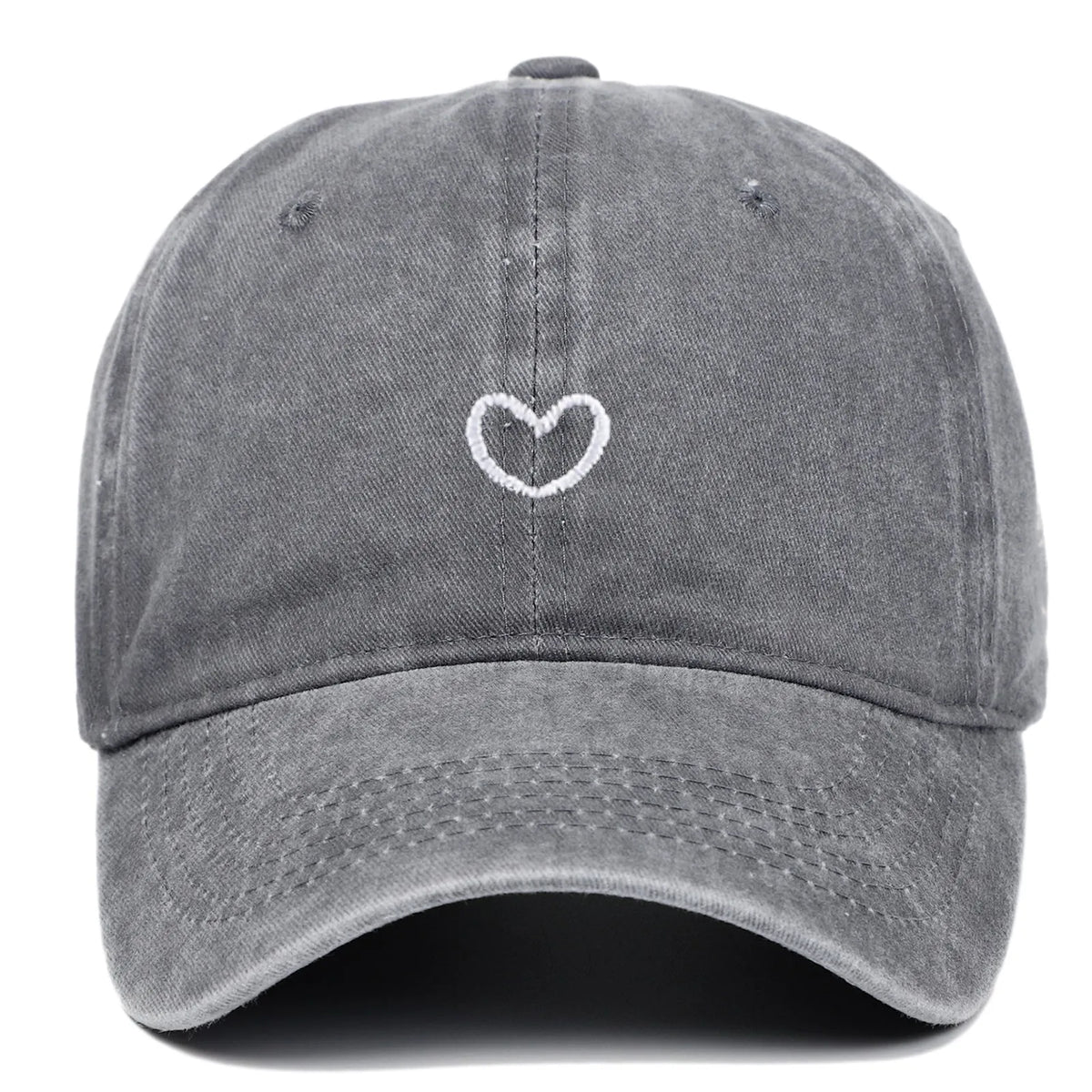 Artistic retro small love embroidered soft top cotton peaked cap in adjustable size.