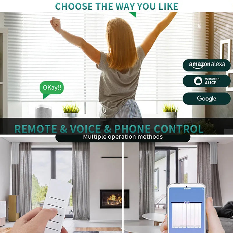 Smart curtain electric motor and aluminium track kit with remote control for automated window treatment