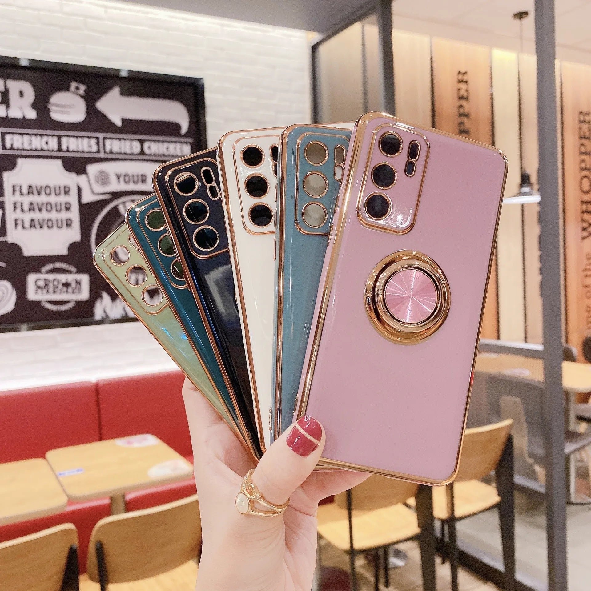 Huawei P40 Pro phone case with magnetic ring bracket in black TPU material