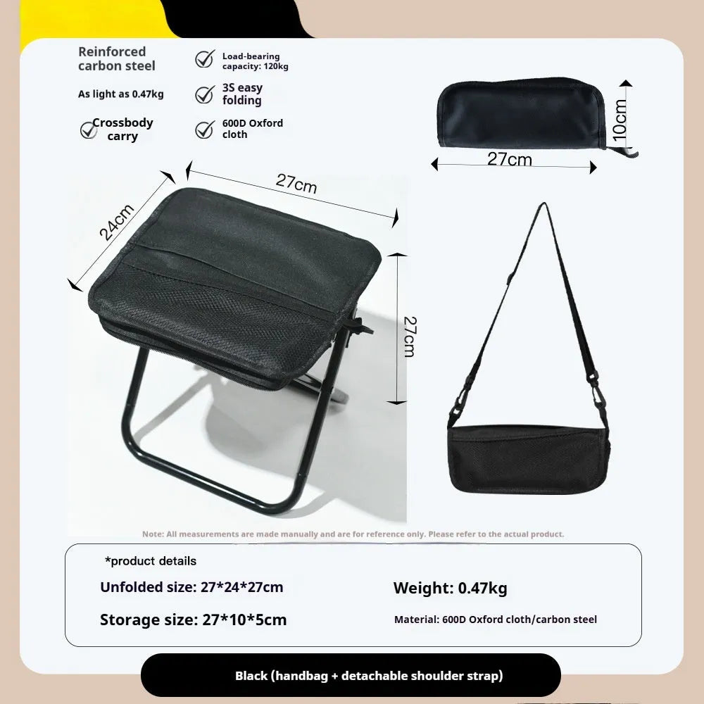 Outdoor foldable camp chair stool in Oxford cloth showing pencil box stool design and colour options