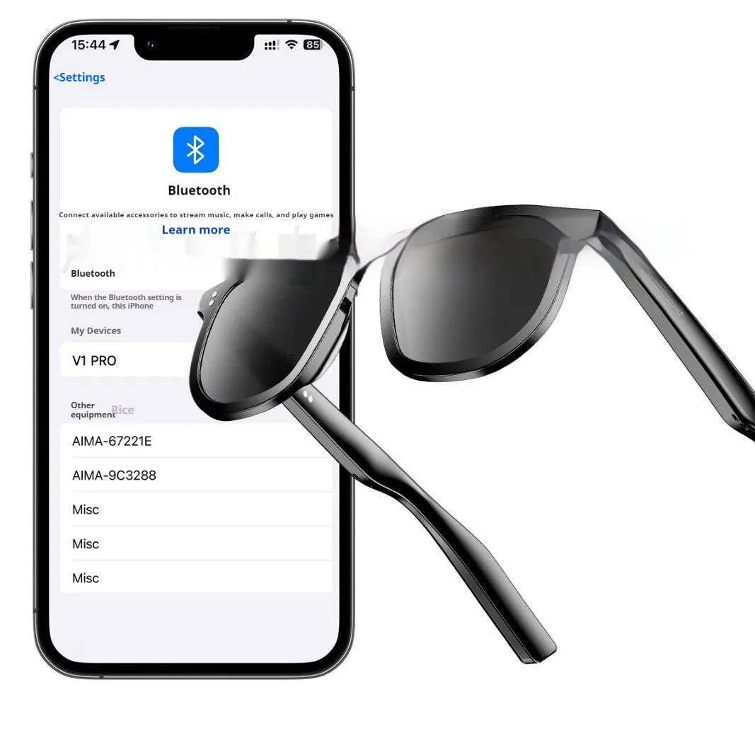 Black PC frame smart glasses with Bluetooth audio call functionality and anti-blue light lenses