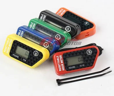 Black waterproof LCD maintenance reminder timer for engine hour tracking on vehicles and machinery.