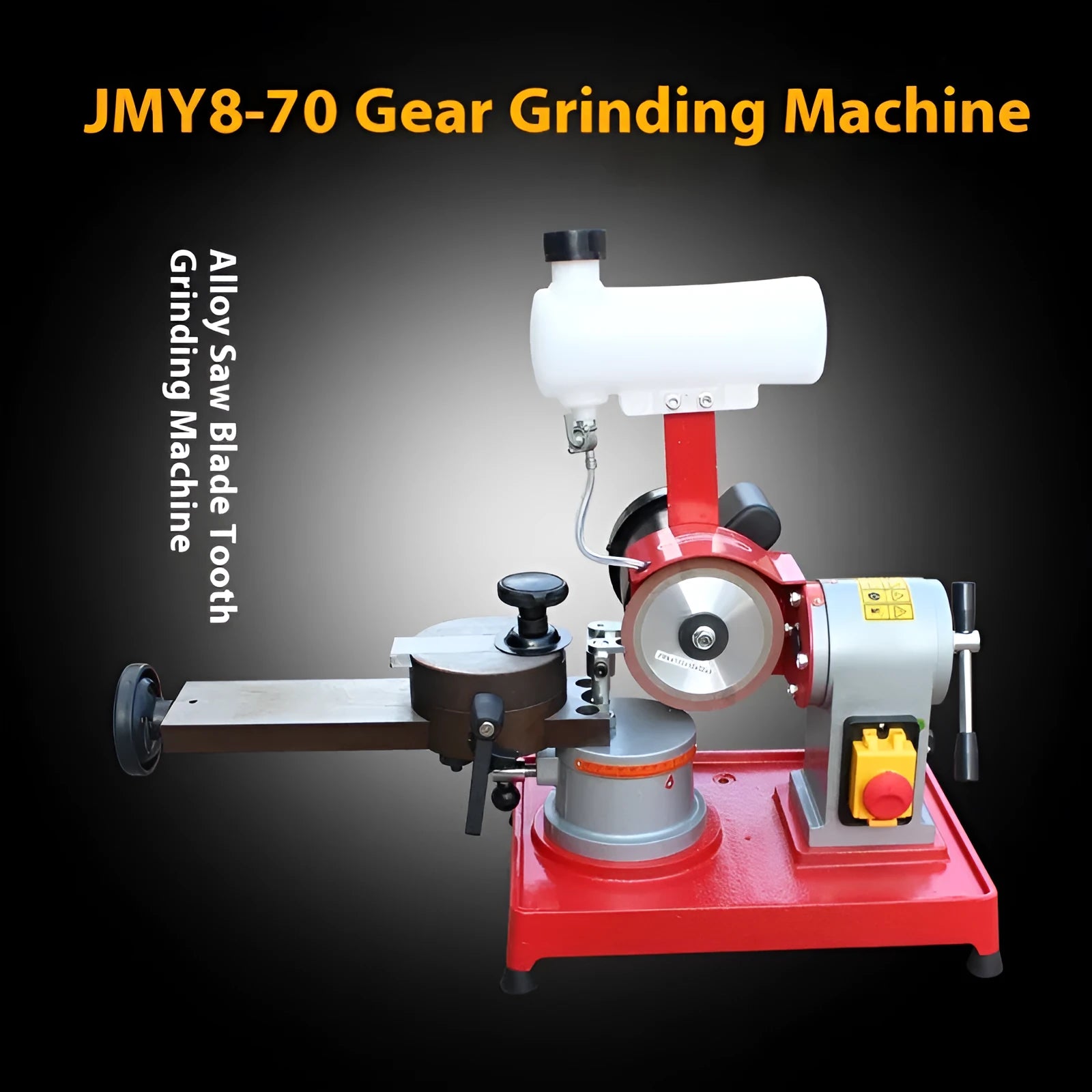 Sharpedge grinding machine for sharpening alloy circular saw blades on a workshop bench.