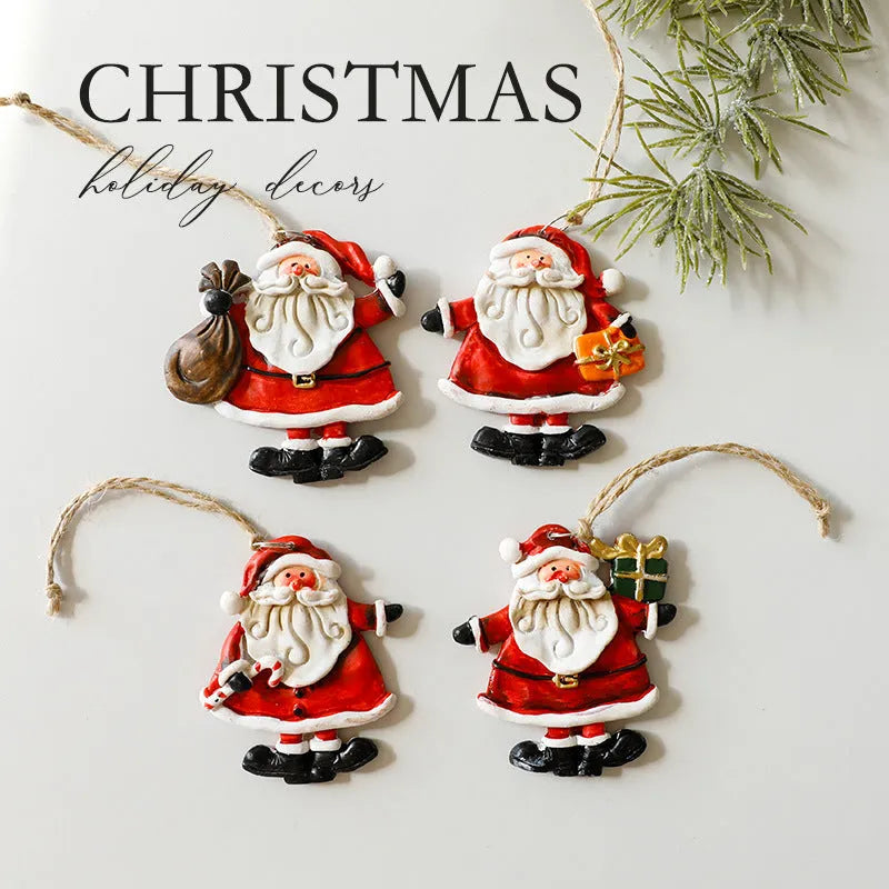 Small resin Christmas pendant ornament biscuit man figure with love motif on festive tree