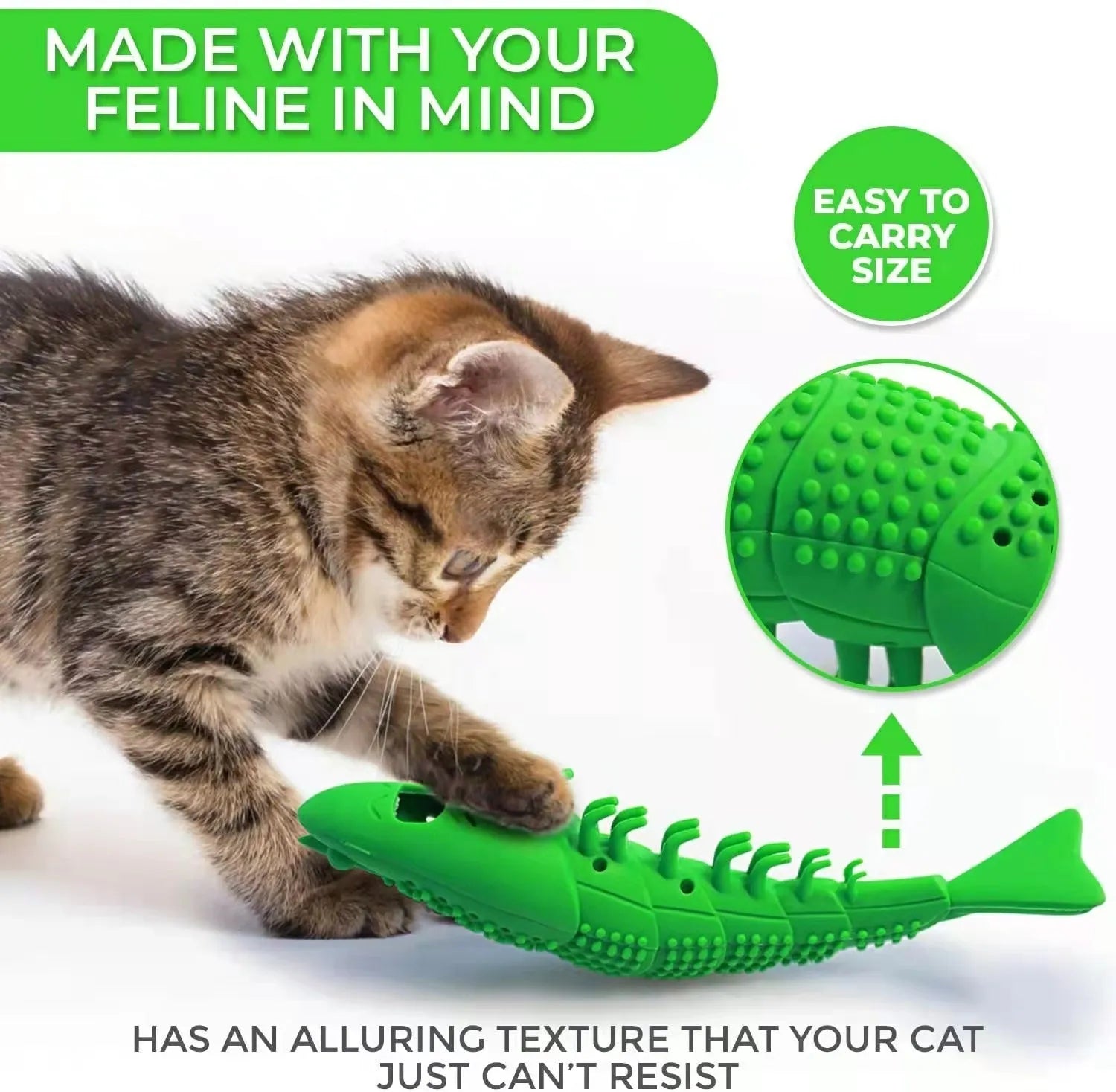 Blue hard rubber cat toy with textured surface for dental cleaning, featuring catnip and a bell inside.