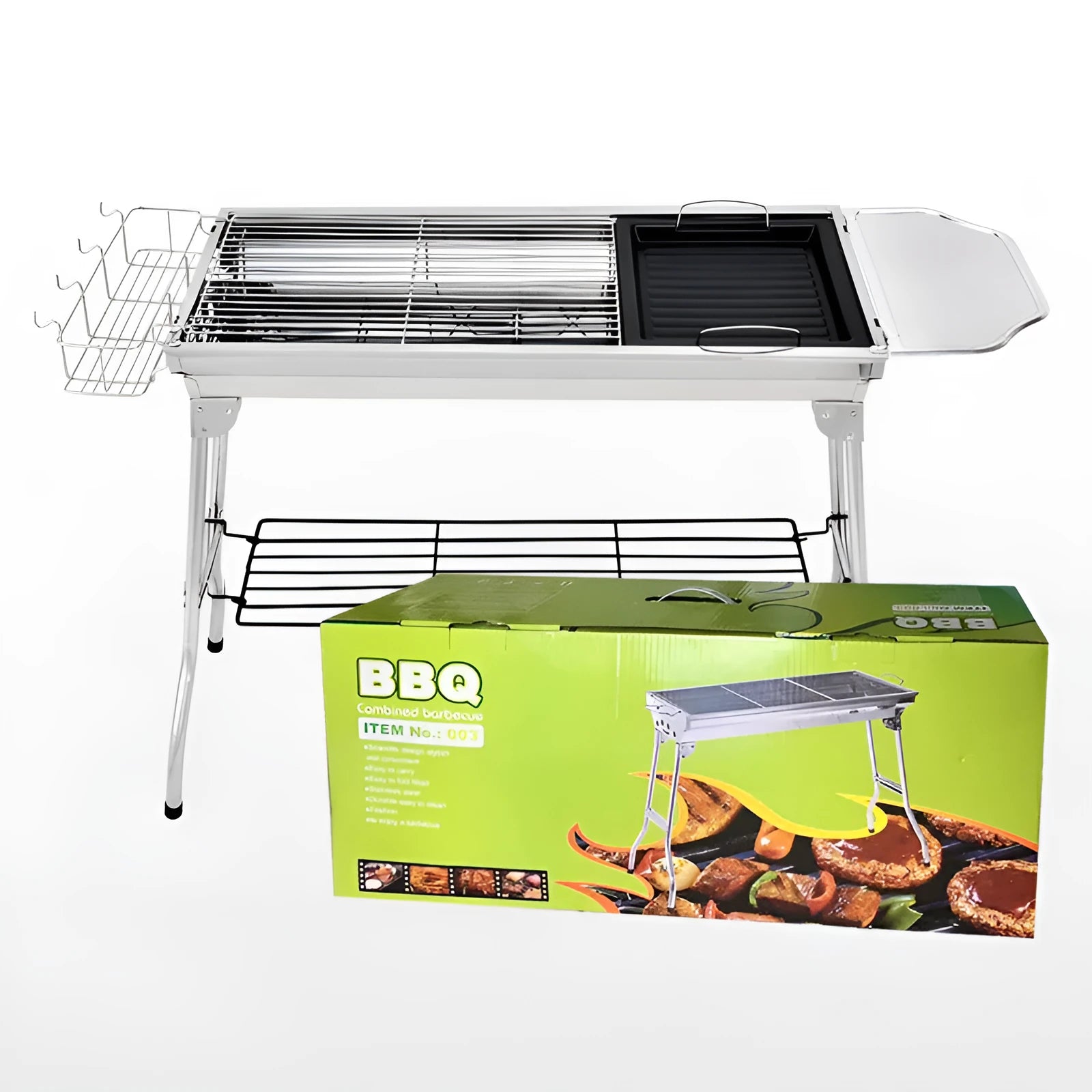 Stainless steel portable barbecue oven with charcoal grill and 72cm cooking width