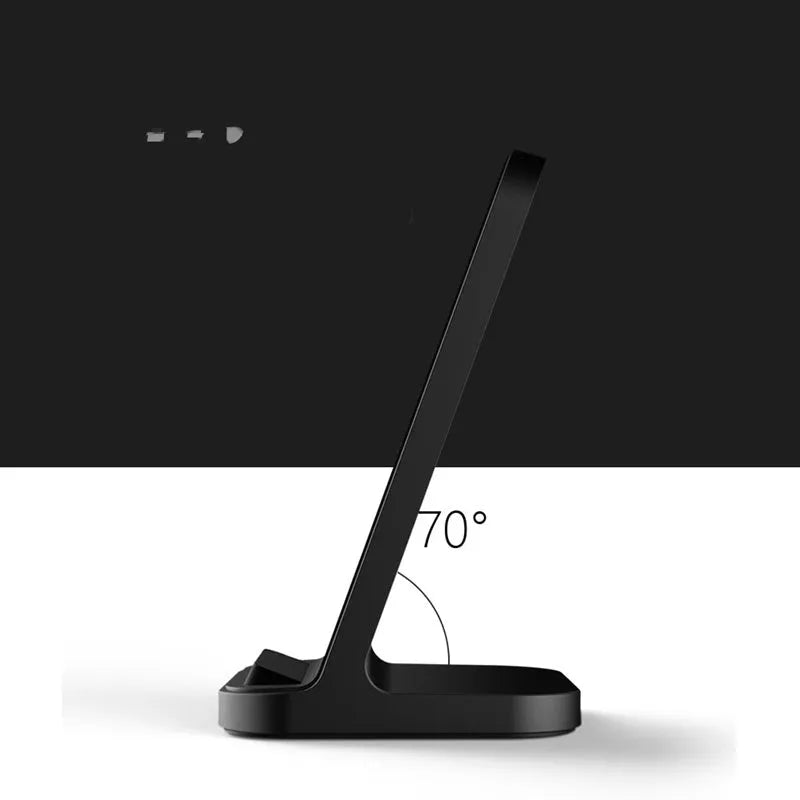 Dark grey vertical wireless charging base for Apple iPhone models with 10W output