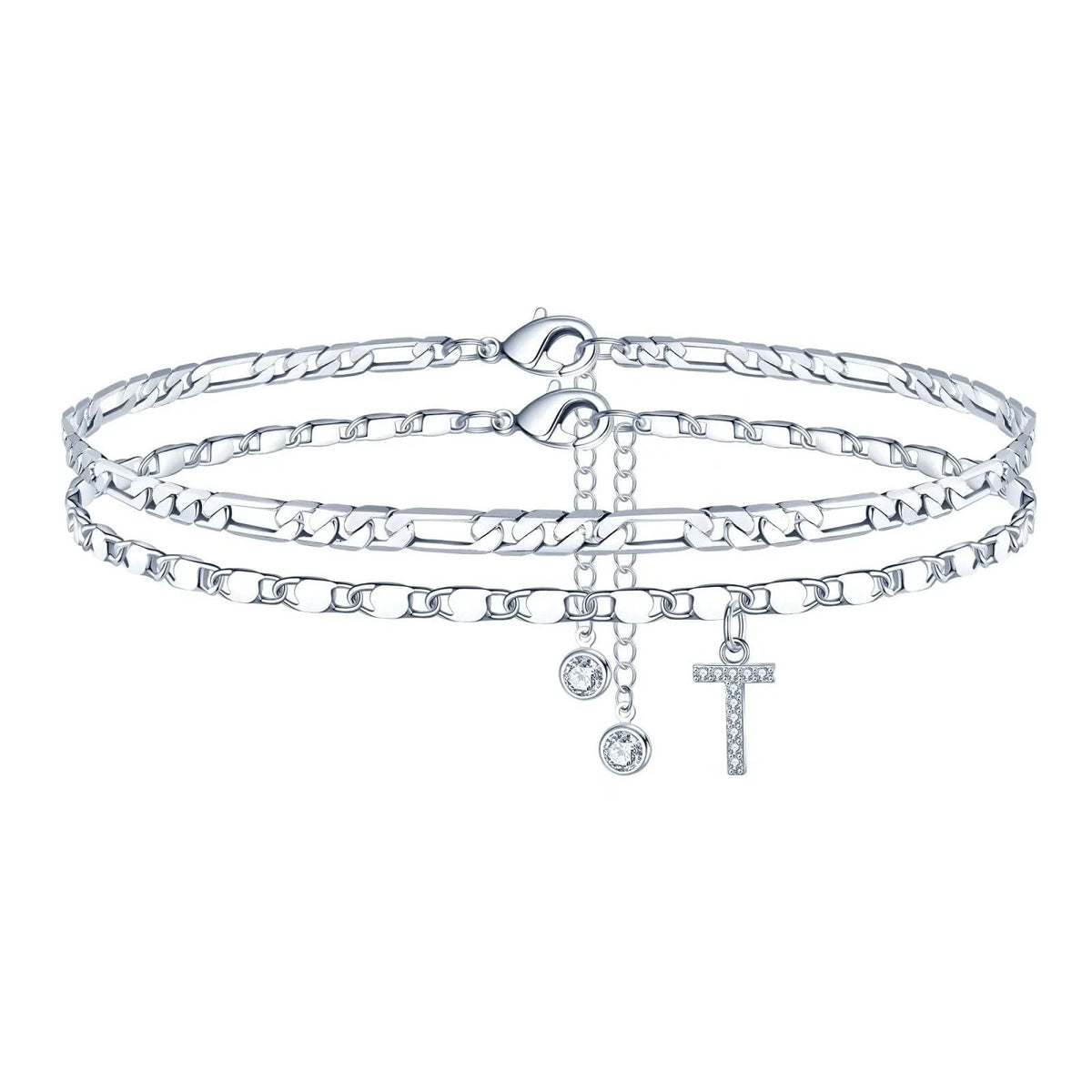 Copper double circle anklet with alphabet letters and silver colour finish