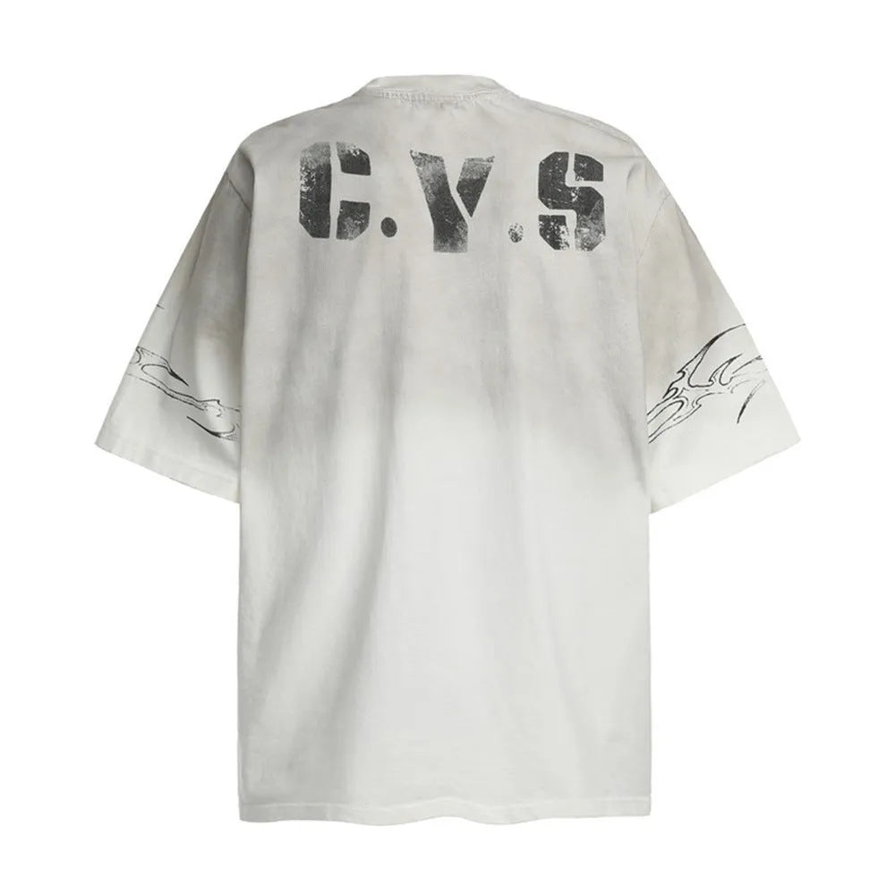 Men's black and white pure cotton short-sleeved printed T-shirt showing front design