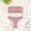 Women's strapless floral swimsuit with split back design and high-waisted briefs in multiple colour options