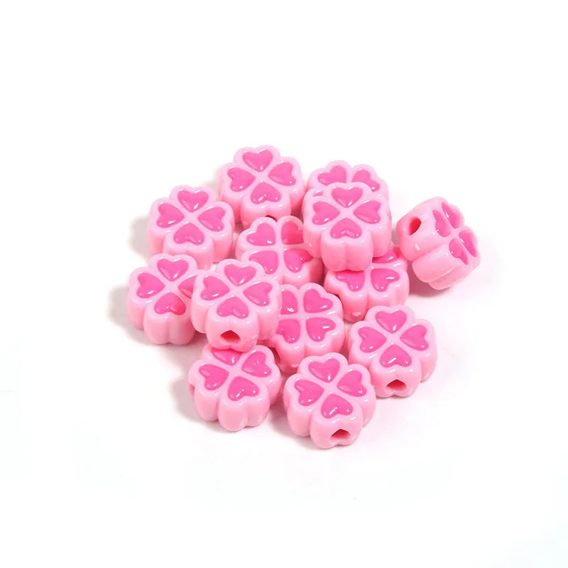 15mm frosted acrylic four-leaf clover beads with love pattern in mixed colours for crafts