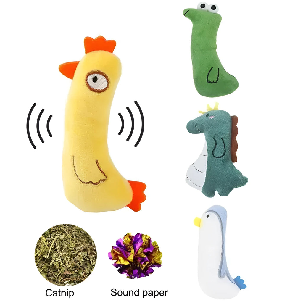 Catnip plush cat toy in Dinosaur colour with sound paper, soft plush, and PP cotton filling