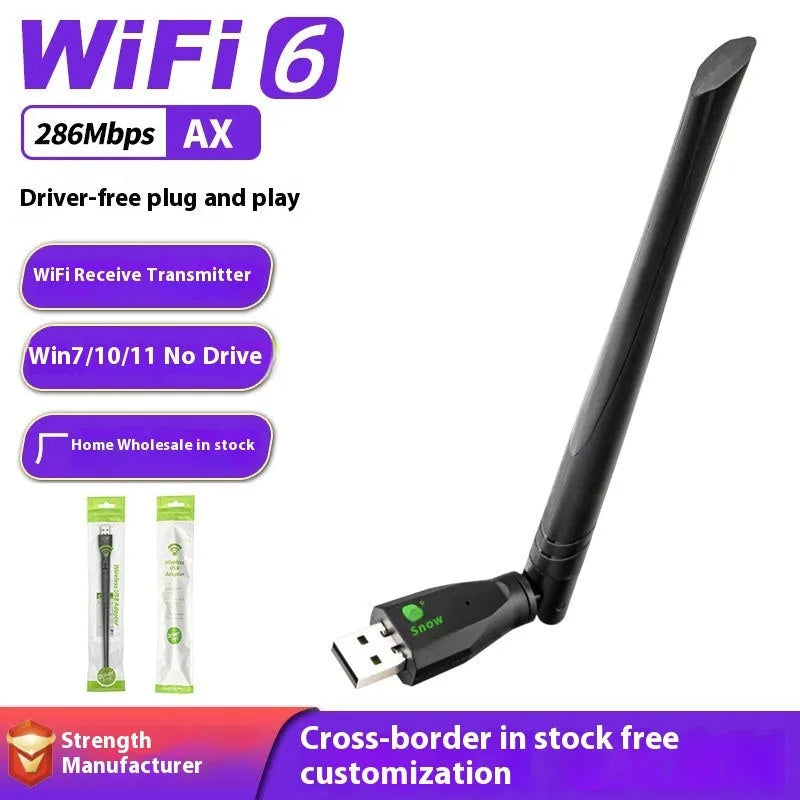 Black WiFi6 USB wireless network card for PC and laptop connectivity