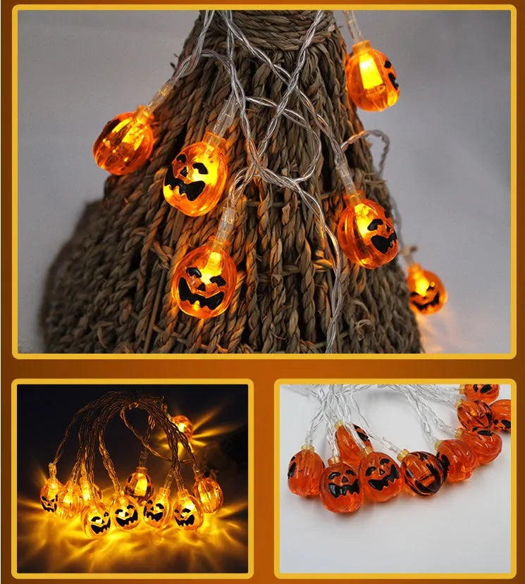 Halloween LED string lights with pumpkin, ghost, bat and spider models in four colour options
