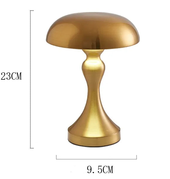 Metallic USB rechargeable LED desk lamp with touch control showing bronze, gold, and silver colour options.