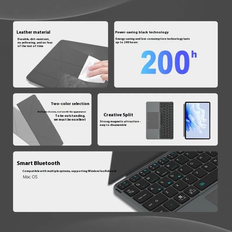Grey aluminium Bluetooth folding keyboard for smartphones and tablets in compact folded position