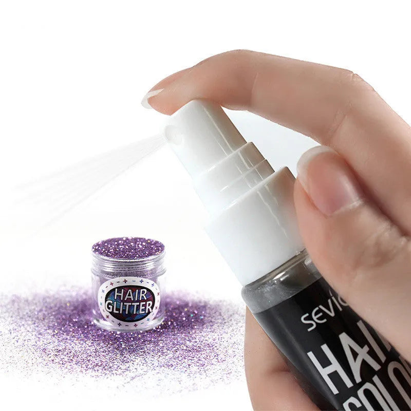 Disposable hair dye spray can in six colours: Blue, Grey, Pink, Purple, Red, and White