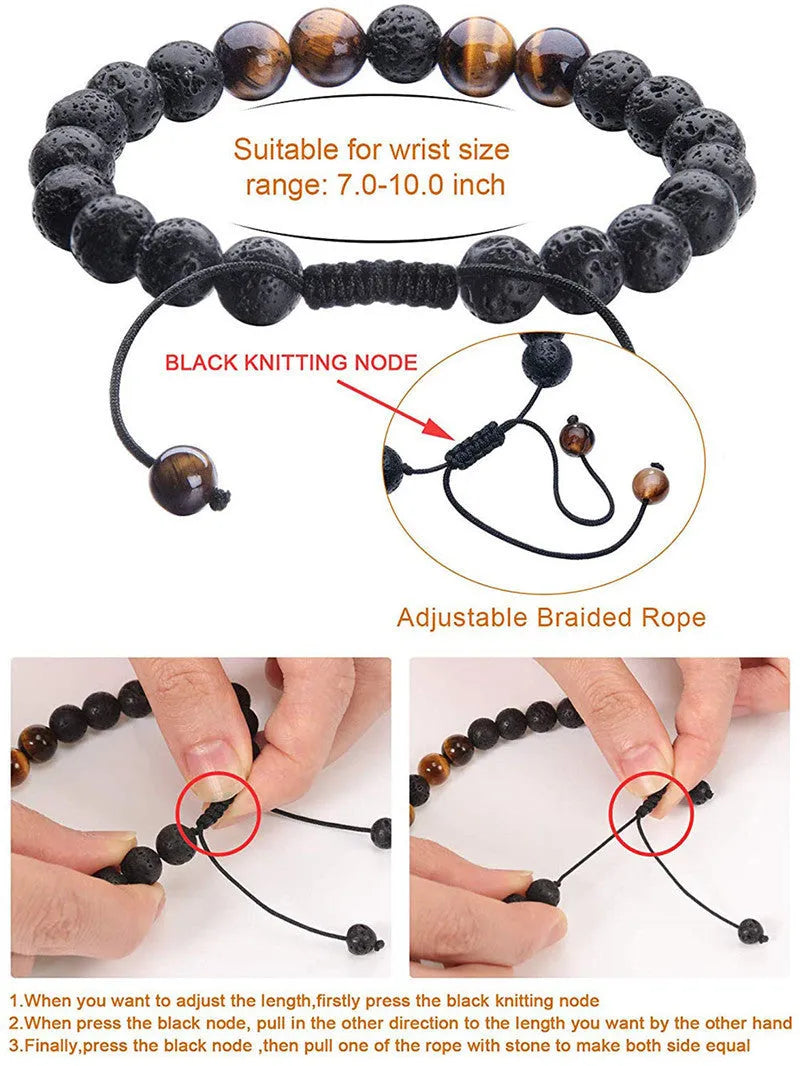 Tiger Eye couple bracelets with matte black agate beads in geometric European style design