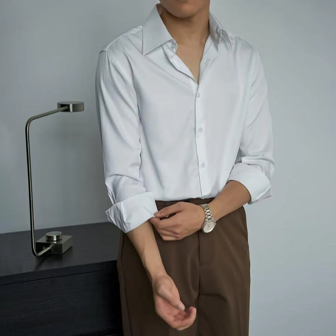 Men's black Korean style cardigan shirt with long sleeves and Japanese retro design elements