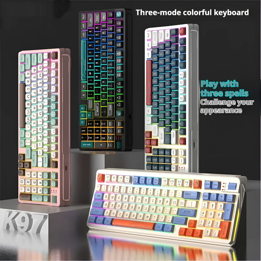 Desktop computer keyboard with luminous keys and a 1.8 metre cable, shown in a choice of colour combinations.